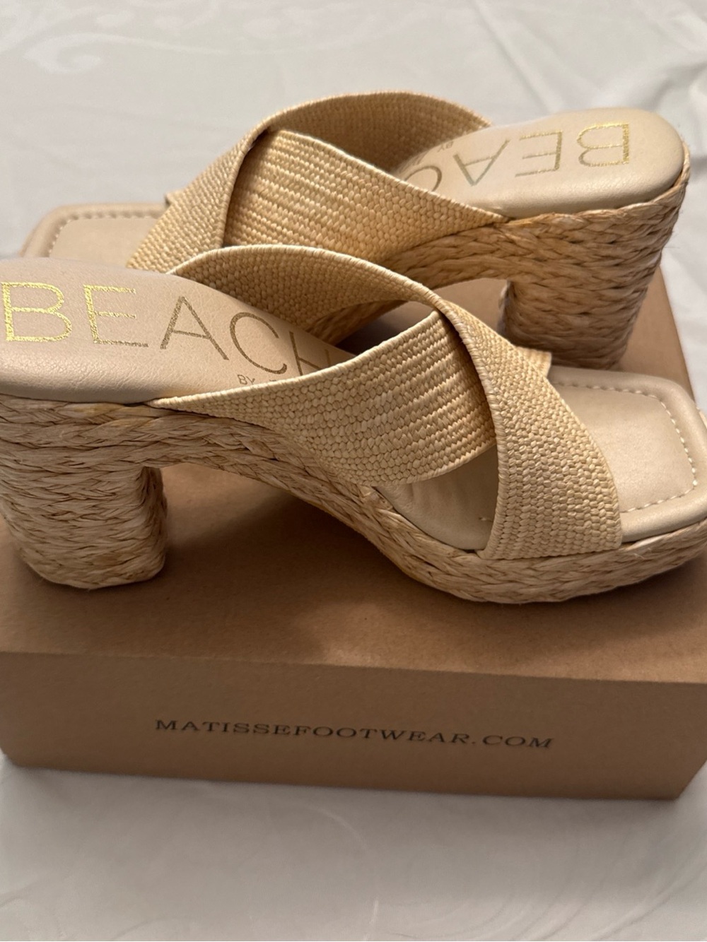 Matisse Natural Beige Woven Platform Mules